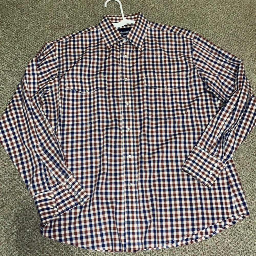 Vintage Wrangler Rancher Plaid Large pearl snaps western shirt